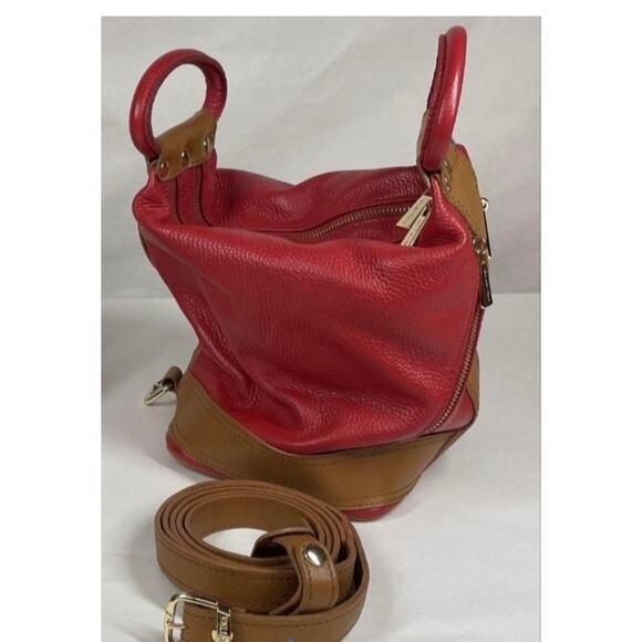 VALENTINA RED TAN LEATHER SLING BAG - Picture 2 of 8